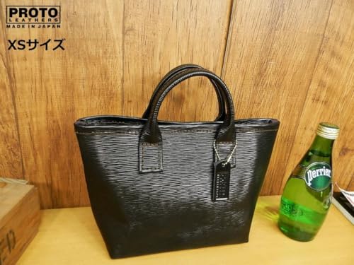 XSサイズ上品な水シボ柄レザーのミニトートバッグ黒ハンドメイド本革